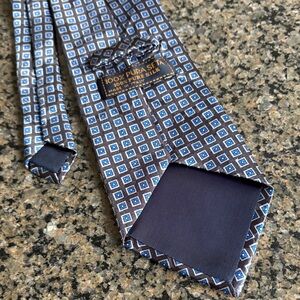100% Silk made in Italy vintage Blue and silver grey Silk Tie